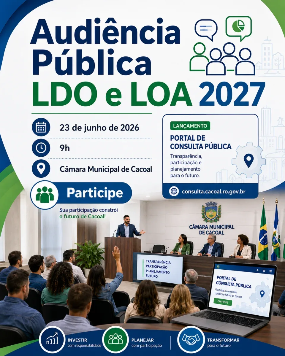 Prefeitura de Cacoal convida população para audiência pública da LDO e LOA 2027