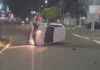 Motorista de aplicativo ‘apaga’, bate e capota carro em frente ao Sesi da Avenida Rio de Janeiro