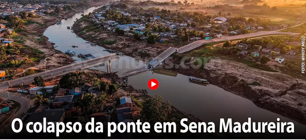 Três anos depois de construída, ponte desaba em Sena Madureira, no Acre (vídeo)