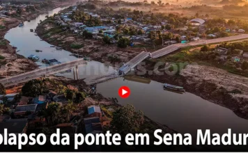 Três anos depois de construída, ponte desaba em Sena Madureira, no Acre (vídeo)