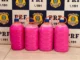 Cor-de-rosa – PRF apreende 19 kg de cocaína líquida disfarçada de desinfetante em ônibus
