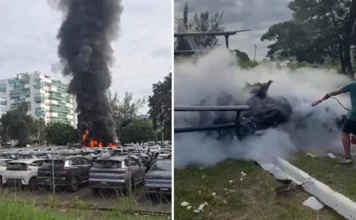 Seis pessoas morrem em queda de helicópteros, no Rio de Janeiro. Antes de cair, eles se chocaram no ar