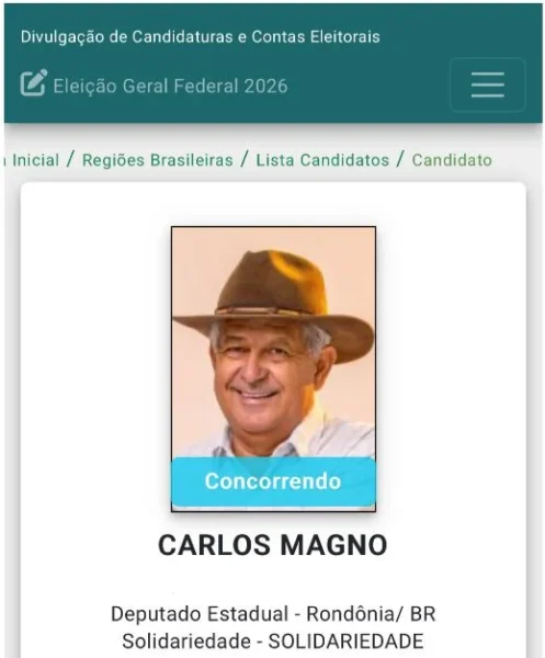 Carlos Magno registra candidatura a deputado estadual e já tem número e CNPJ liberado pelo TRE