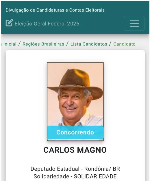 Carlos Magno registra candidatura a deputado estadual e já tem número e CNPJ liberado pelo TRE